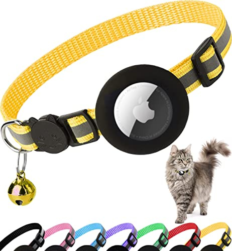 Dgerp Collier Chat Airtag Anti-étranglement avec étui Airtag (Jaune)