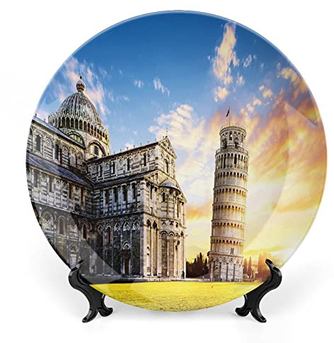 XISUNYA 6 Inch Decorative Plate, Italy Porcelain Plate, Miracoli Complex with The Leaning Tower of Pisa Print Ornament Display Plate Decor Accessory for Dining, Parties, Wedding