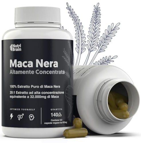 Maca Nera Peruviana ad Alto Dosaggio | 40.000mg - Estratto 20:1 | 5 Mesi | Energia e Vitalità | Uomo e Donna | Migliora le Prestazioni, Memoria e L'Umore | 140 Capsule Vegane ad Alta Potenza
