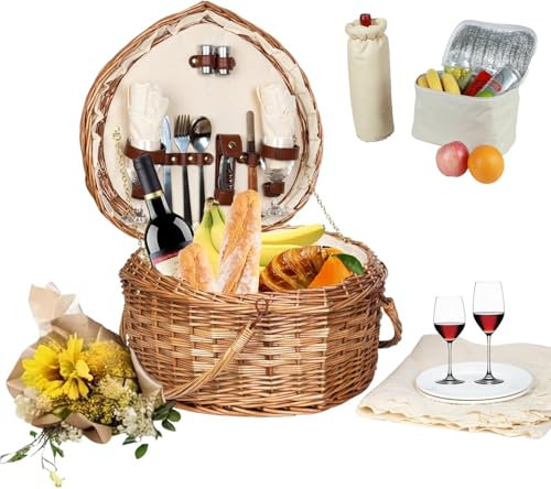 RORLAND Herzförmiger Picknickkorb, Cottage-Style, Light Brown, Weide & Edelstahl, FZT23036