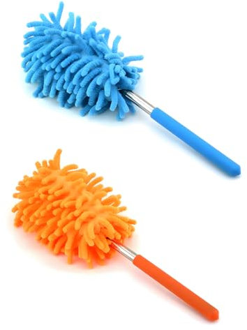 JTKREW Télescopique et Lavable-Plumeau de Poussière en Microfibre avec Poignée en Acier Inoxydable- Éliminez Facilement la Poussière à la Maison ou dans Votre Voiture