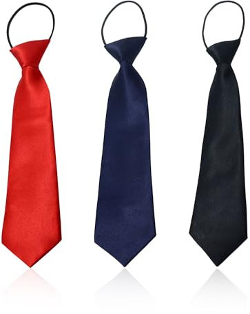 JTMKYO 3 Stück Einfarbige Kinderkrawatten, Dehnbare Satinkrawatten Für Jungen Und Mädchen, Formelle Anlässe, Hochzeit, Abschlussfeier Und Uniform (Schwarz/Marineblau/Rot)