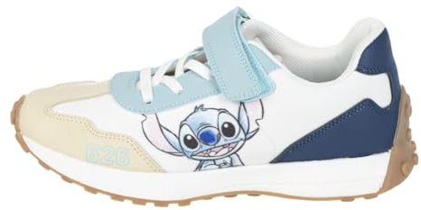 Zapatillas Infantiles de Stitch - Color Blanco y Azul - Talla 34 - Cierre con Velcro y Cordones - Zapatillas Deportivas con Suela TPR - Producto Original Diseñado en España
