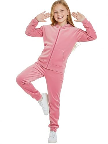 MessBebe Girls Sweatsuits Velour Tracksuit 2 Piece Outfits Tracksuit Zip Up Hoodie Sweatshirt Sportswear Jogging Set