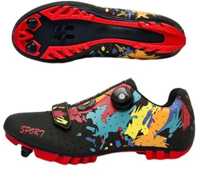 ENEN Herren Fahrradschuhe, Unisex Damen Mountainbike Schuhe Kompatible SPD 2 Schrauben mit Delta Lock Pedal, Bunte Graffiti Atmungsaktive MTB Radschuhe Reitschuhe