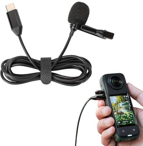 1,5 m Lavalier-mikrofon för Insta360 X4, Typ-C rundstrålande kondensor klämma inspelningsmikrofon för Insta360 X4 sportkamera, Plug and Play
