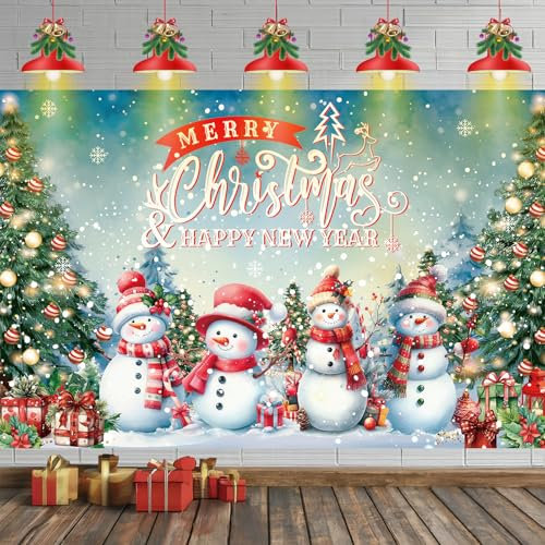 Große Weihnachten Banner, Schneemann Frohe Weihnachts Banner Dekoration Winter Hintergrund Banner für Winterferien Weihnachtsfeier Neujahr Wand Deko, 72.8 x 43.3 Zoll