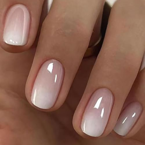 Kotkiddy Lot de 24 faux ongles carrés carrés courts en acrylique français, réutilisables, couverture complète