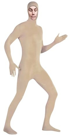 FASLOLSDP Costume de cosplay pour homme, combinaison intégrale Zentai, visage ouvert, unisexe, bas en nylon, une pièce, combinaison extensible à capuche, beige, XL