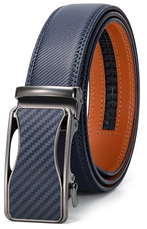 VONMELLI Mens Belt, Leather Ratchet Belt for Men Dress Belt with Adjustable Buckle, Trim to Fit, Blue 32 to 39 Waist Adjustable