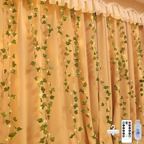 Bigzom Tenda luminosa artificiale edera 2x2m, catena luminosa edera all'interno con 8 modalità 10 ganci IP65 per la decorazione della stanza festa di nozze