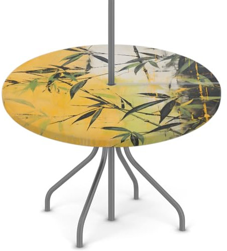 Mexpekil Nappe ronde d'extérieur avec trou de parapluie et fermeture éclair – En bambou encré – Bords élastiques de 91,4 à 111,8 cm – Pour terrasse, jardin