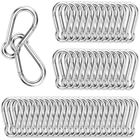 High-PQ 50PCS Heavy-Duty Carabiner Clips, 6CM Spring Snap Hook, Silver | M6 Galvanised Steel Clips, 118KG Capacity, Ideal for Hammocks, Swings & Outdoor Travel