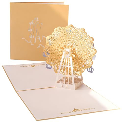 tiyiyok Biglietto pop up grande ruota, biglietto di compleanno 3D pop up, questo biglietto di auguri è adatto per compleanni, matrimoni, San Valentino, Natale, Capodanno, festa della mamma e altre