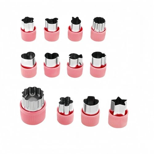 12-Piece Cookie Cutters Set-Stainless Steel&BPA-Free Shapes for Baking (Bear,Rabbit,Star,Flower) DIY Cookies,Mini Pies,Fondant,Veggies|Dishwasher Safe,Gift for teenager & Parents (12, Pink)