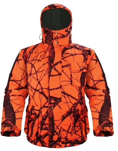 Avizon Men's Insulated Hunting Jacket with Hood, Orange/Green Camo Winter Warm Fleece Lined Coat
