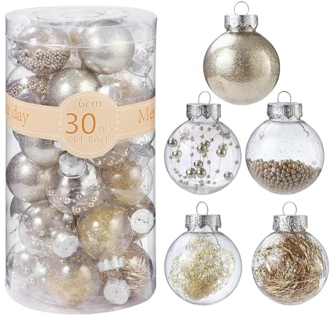 30 Piezas Bolas de árbol,Navidad Inastillable Bolas Plastico Adornosadecuadaspara el Hogar Festival,adecuadas para interioresy exteriore (Dorado champán)