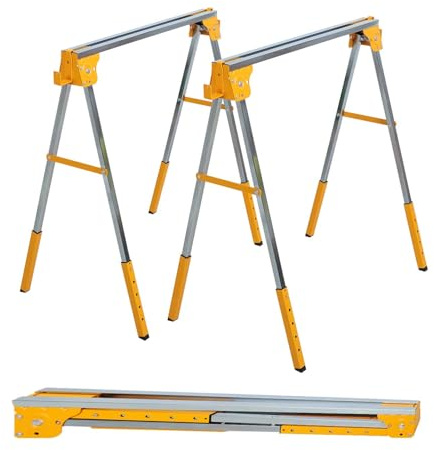 HungSeaw Adjustable Height Sawhorse 2 Pack, Folding Portable Saw Horses, Heavy Duty Steel Sawhorse for Garage, Workshop, Fully Assembled 1000lbs Load Capacity