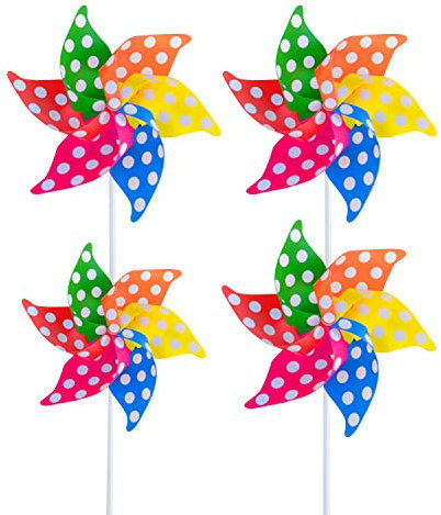 Modou (4 Stück) Bunte Windmühlen als Geschenk für Kinder Zum Spielen oder als Zarte Dekoration für Kindergärten, Gärten, Kinderzimmer, Partys oder Schaufenster