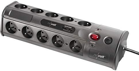 Multiprise multimédia avec interrupteur,10 prises et 2 ports USB [Revolt]
