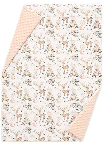 EliMeli BABYDECKE gosig filt, krypfilt, premium babysängkläder, bomull, supermjuk minky polarfleece, fyllning 75 x 100, bästa kvalitet, Oeko-Tex-certifikat, tillverkad i Europa (persika – boho girl)