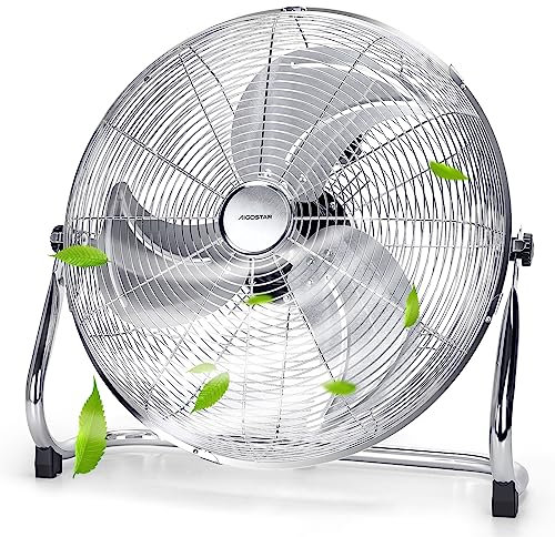 Aigostar Ventilateur Industriel sur Pied 51 cm,3 Pales Métalliques,3 Vitesses,Ventilateur Puissant de 100W,Oscillation 135°,Design Métal Chromé-Clover