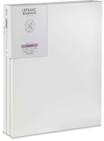 Lefranc Bourgeois 301354 kilram av granträ – set om 3 50 x 60 cm duk av 100% bomull 280 g/m², stabil kilram av granträ, vit förgrundad duk för akrylfärger och oljefärger