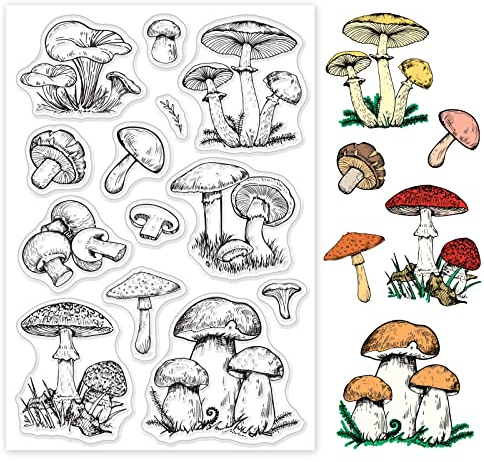 INFUNLY Mushroom Clear Stamps - Transparent Plants Silicone Stamps for Card Making, Scrapbooking, Decoration & Crafts