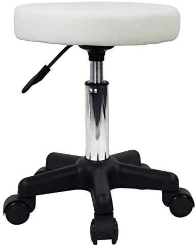 FURWOO Round Rolling Stool with Wheels Height Adjustable Spa Stool for Salon Massage Home Kitchen White