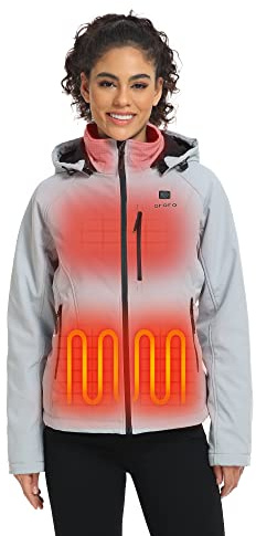 ORORO Women's Heated Jacket with 4 Heat Zones and Power Bank, Winter Heated Coat for Outdoor Hiking Camping - Charger Not Included (Light Grey,S)