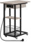HOOBRO Beistelltisch mit Ladestation, Flip C-Form Sofatisch, Couchtisch mit Rädern und Ablagefläche, Nachttisch für Wohnzimmer, Schlafzimmer, Greige-Schwarz EBG022SF01G1