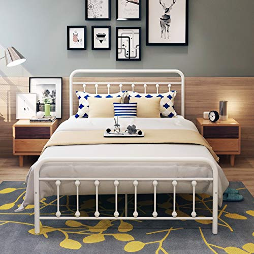DUMEE Double Bed Frame with Headboard and Footboard Heavy Duty Mattress Foundation, No Box Spring Needed, Enhanced Mattress Support, Noise Free, Black Double Bed FramesBlack (White, Double)
