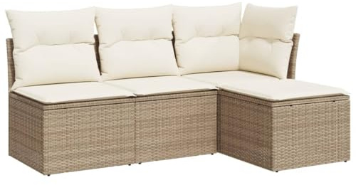 vidaXL Soffgrupp för trädgård med dynor 4 delar beige konstrotting