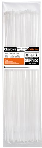 Oksdown 100 Pack White Plastic Cable Ties 400mm×3.6mm Strong Nylon Premium Self Locking 16 inch/40 cm Long Zip Tie Wraps