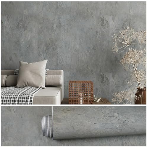 VEELIKE Papel Pintado Hormigon Gris Pizarra Textura Papel Pintado Cemento Industrial Vintage Papel Pintado Autoadhesivo Efecto Hormigón Papel de Pared Decorativo Salon Dormitorio Cocina 40cm x 300cm