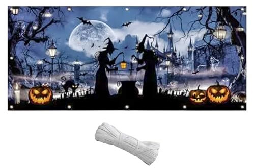 KIEUIENK Couverture de porte de garage d'Halloween, toile de fond d'Halloween pour garage, 2,1 x 4,8 m, citrouille, bannière d'Halloween avec corde, bannière de porte de garage d'Halloween pour mur,