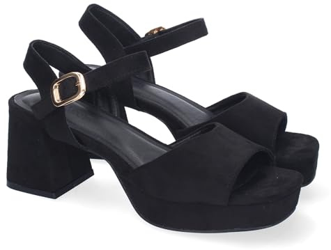 shoes&blues.es 88541 Sandalias de Tacon para Mujer, Comodas y Elegantes, Diseno Moderno con Correa Ajustable y Puntera Abierta. Negro Talla 37