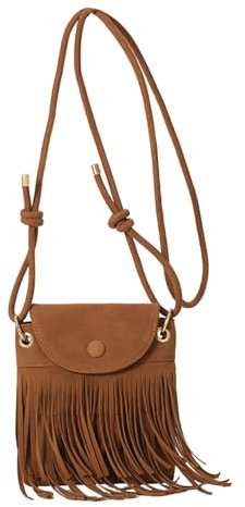 Sac à bandoulière pour femmes avec sac d'épaule boho en daim Fringe avec bracelet réglable Sac à corps marron assorti facile pour quotidien