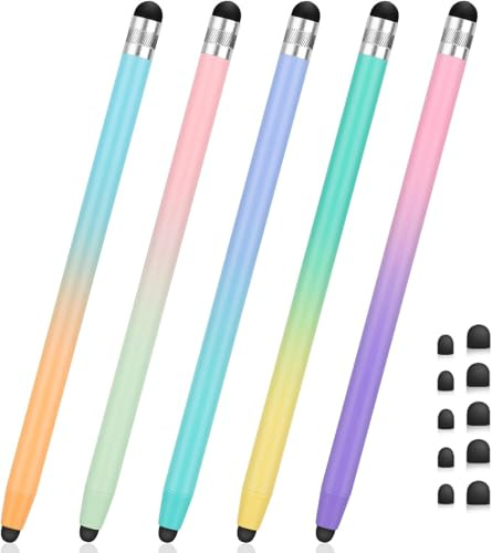 Stylus Pen [5 Pack] 2-in-1Universal Capacitive Touch Screen Pen for Tablets, iPad,Smartphones & All Touch Screen Devices-Multiple Colors