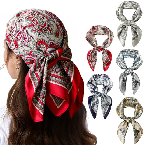 AOOSA Pañuelos Para El Pelo para Mujer, Pañuelos Satén Cuadrados Grandes Pelo, Moda Pañuelo Cabeza Mujer, Accesorios Seda de Playa Estampado Clásico