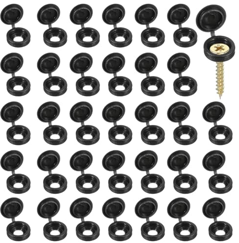 YELARXI Screw Snap Covers, Plastic Hinged Screw Cover Caps Shutter Screws Fold Snap Washer- Fitting for (Windows - Railings - Home Furniture - Cabinets) 5 mm & 200 Pack & Black