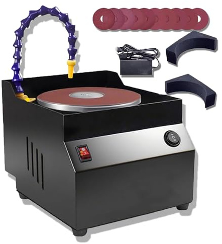 RKXKJ Meuleuse D'établi À Eau, Affûteuse De Couteaux À Sec Et Humide avec 10 Feuilles De Papier Abrasif, 7 Vitesses Réglables, Rotation Bidirectionnelle, Meuleuse À Disque De 150 Mm