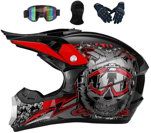 Casque Moto Cross Enfant, Motocross Cycliste pour Garçon Et Fille 6-15 Ans, Homme VTT Integral, Femme pour Enfants, Scooter De Ski(Red,XS(50-51CM))