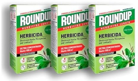 Herbicida roundup 750 ml(3x250ml) para todo tipo de malas hierbas cubre hasta 320 m2 | 15 litros de Agua | Formula Concentrada | Efectos en 1 hora | Elimina hasta 70 especies de hierbas y musgo |
