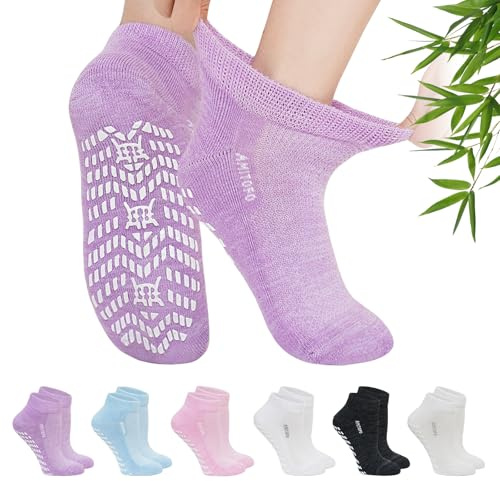 LOFIR Calcetines Tobilleros Diabéticos Mujer: Calcetines Cortos Antideslizante Bambú sin Elástico Sin Costuras Transpirables Anti-Olor Extra Ancho para Mayores Embarazadas Pastel 6 Pares 39-42