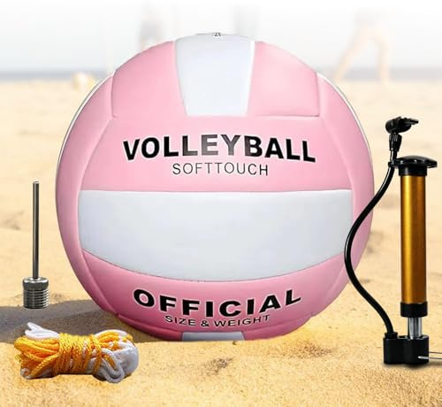 SKIKHN Volleyboll, mjuk touch strandvolleyboll, storlek 5 strandvolleyboll, strandvolleyboll inomhus utomhus med nät och pump, utomhus och inomhus för pool, strand, gym, sporthallar