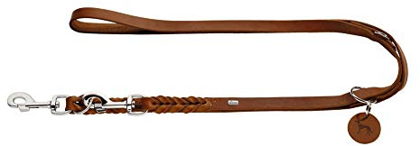 HUNTER Guinzaglio regolabile SOLID EDUCATION, colore cognac, pelle intrecciata, resistente, morbido, dimensioni: 13/200