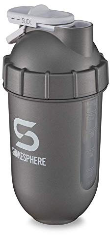 ShakeSphere Tumbler View: Protein Shaker Bottle with Side Window, 24oz ● Capsule Shape Mixing ● Easy Clean Up ● No Blending Ball Needed ● BPA Free ● Mix & Drink Shakes, Smoothies, More (Gun Metal)