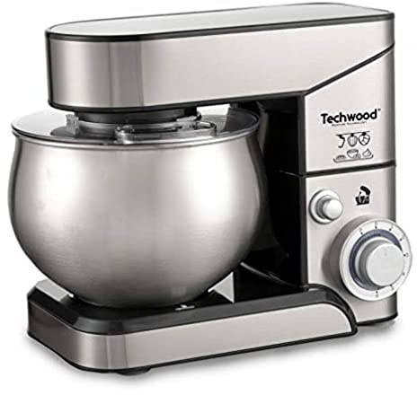 Techwood TRO-1050, Küchenmaschine, Multifunktions-Kuchenmaschine mit Stahlschüssel, 5 l, 1000 W, Edelstahl