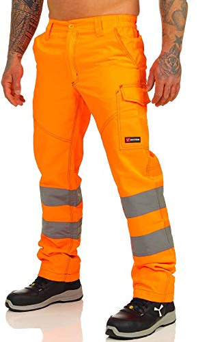 Mivaro Warnschutzhose, Lange Warnschutz Arbeitshose, EN ISO 20471 Klasse 2, Farbe:Orange, Größe Hosen:M (48-50)